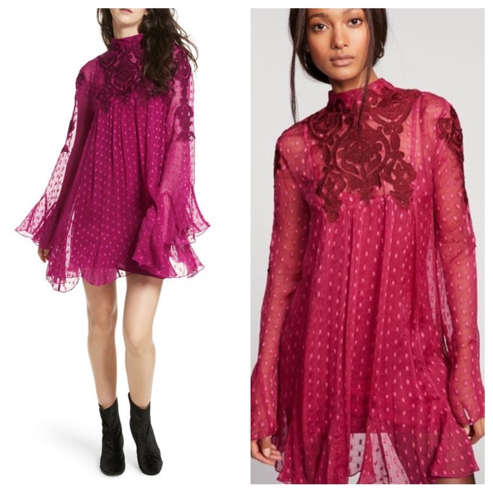 Free People Coquette Bell Sleeve Mini Dress Size S